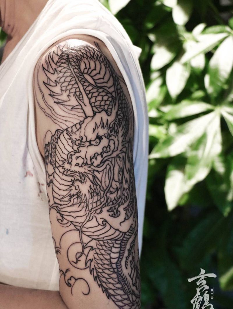 妹子的大龍到此. 下次再約.纹身图片_手臂传统国画动物鬼神宗教玄鹤刺青深圳遮蓋紋身纹身图案