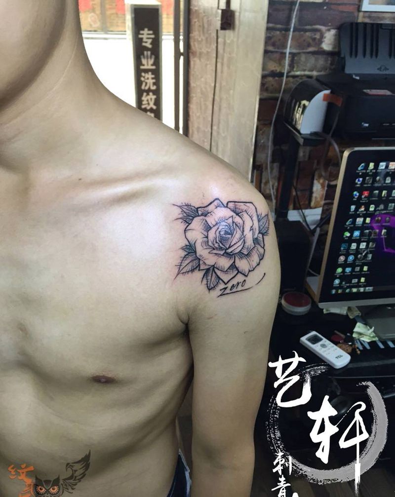 玫瑰花纹身图片_清新字符纹身图案