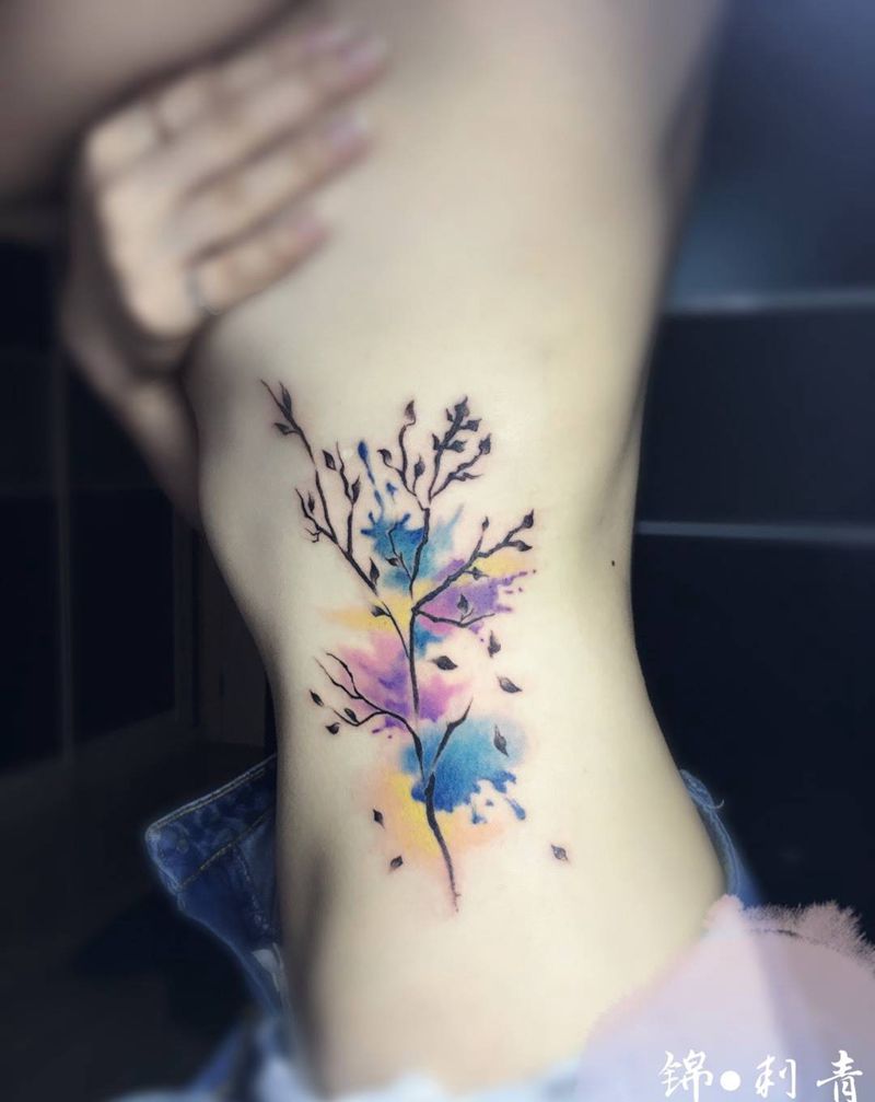 树纹身图片_腰部清新几何植物静物原创纹身图案
