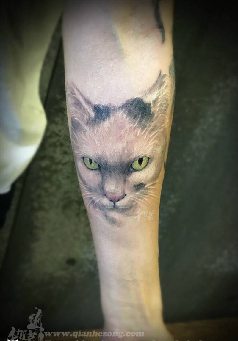 猫咪花臂纹身图片
