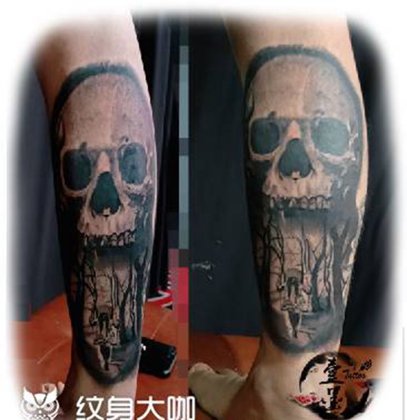 骷颅纹身图片_欧美写实纹身图案