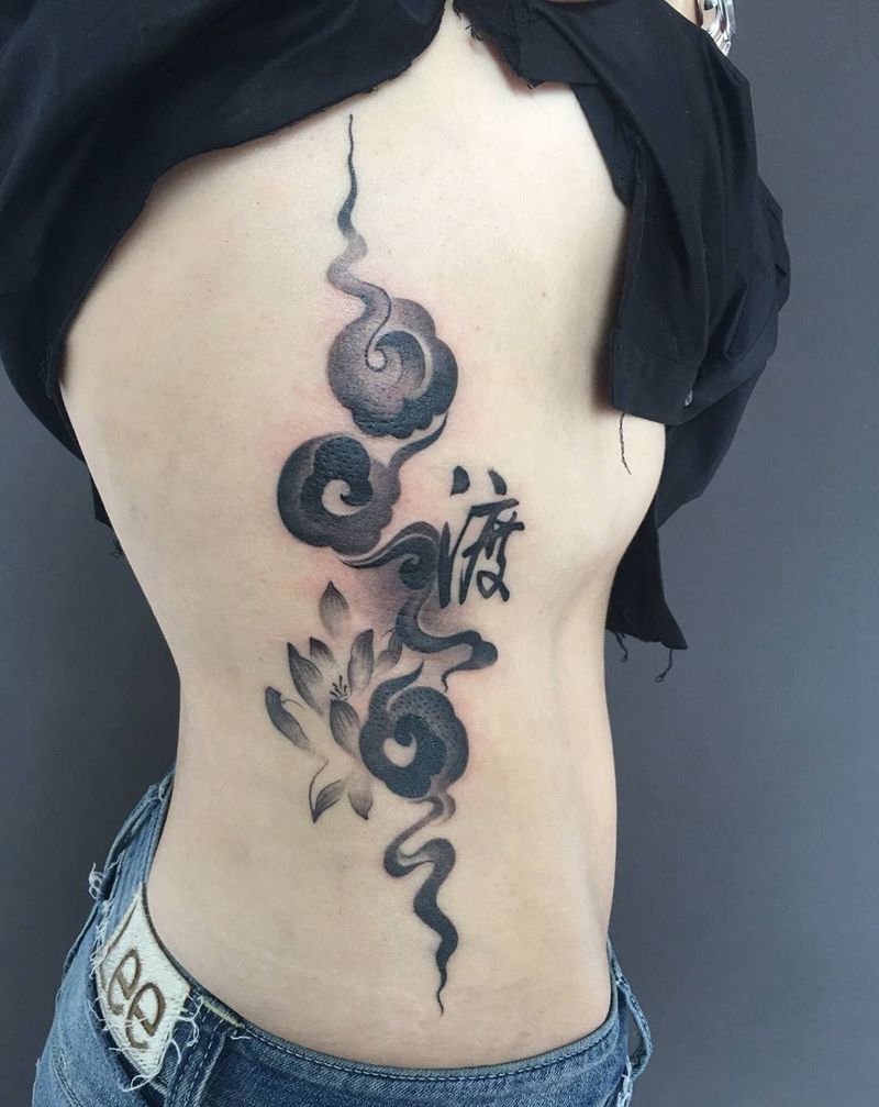 渡纹身图片_腰部国画清新成品原创字符植物静物宗教纹身图案