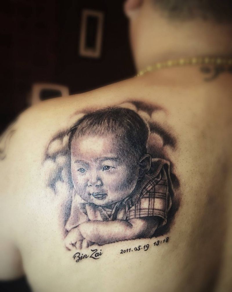 宝宝纹身图片_成品背部欧美肖像人物纹身图案