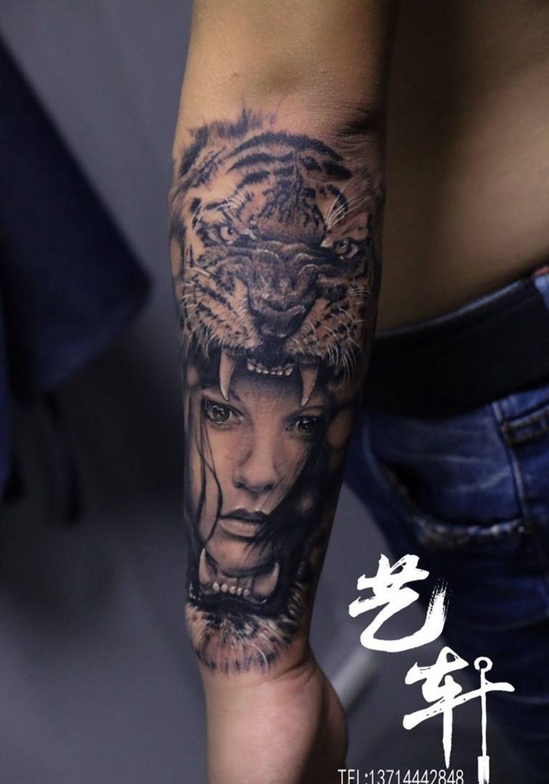 写实虎妞纹身图片