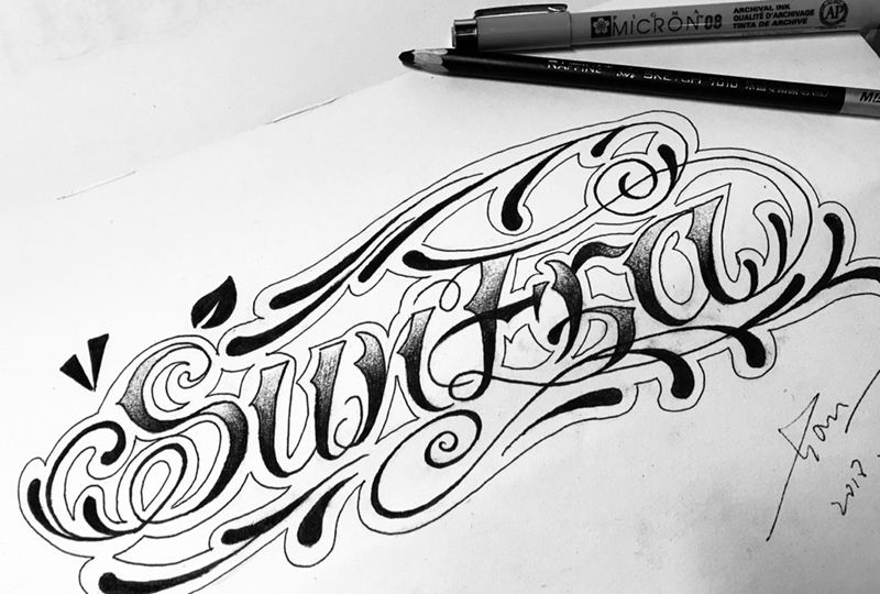 原创花体字手稿纹身图片