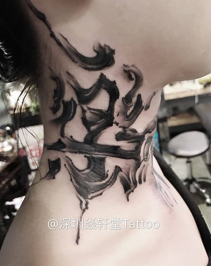 樂纹身图片_成品手稿颈部国画原创传统纹身图案
