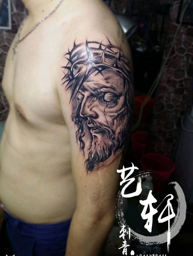 耶稣作品纹身图片_手臂欧美人物纹身图案