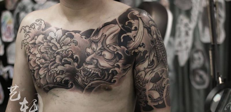 传统遮盖纹身图片_成品手臂胸部传统纹身图案