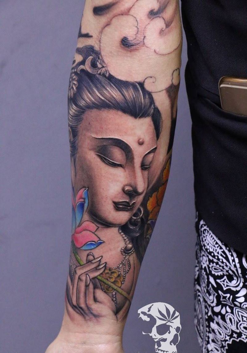 佛纹身图片_成品手臂传统鬼神纹身图案