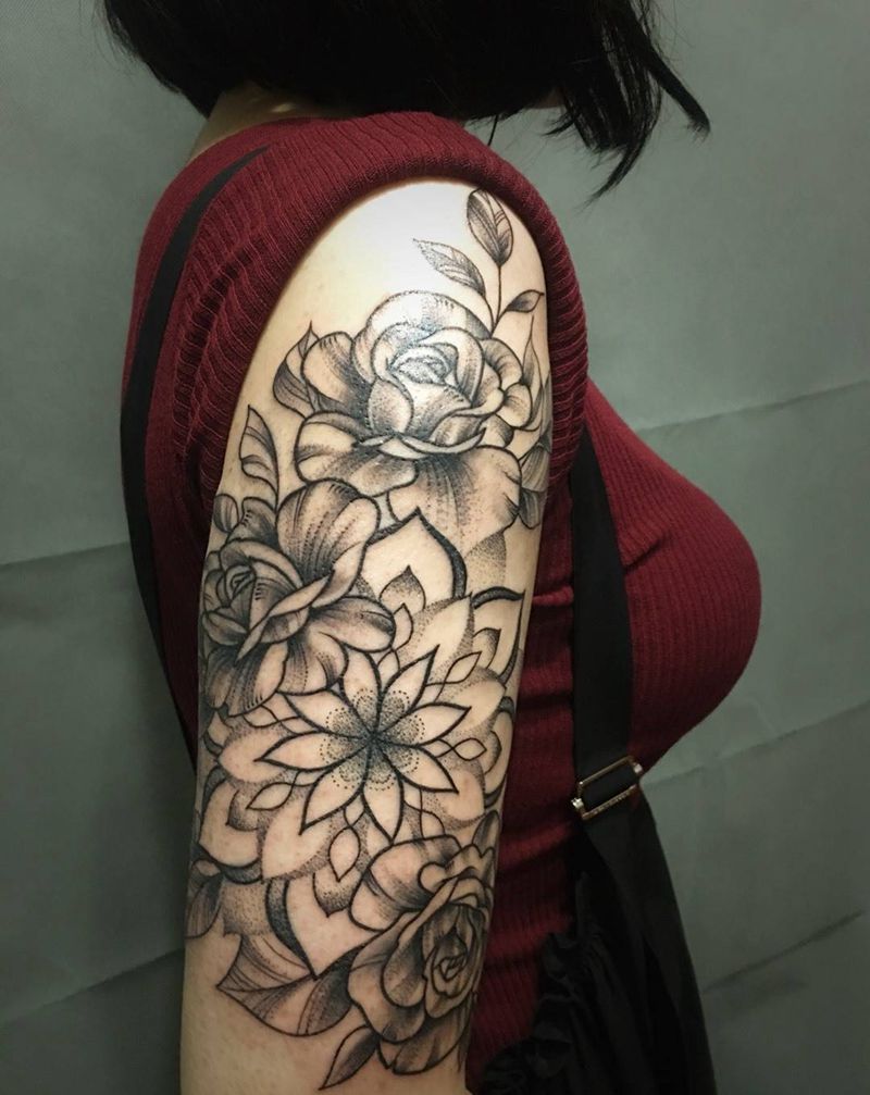 素花纹身图片_手臂点刺图腾小清新纹身图案