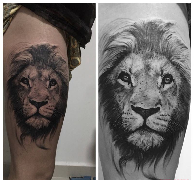 大腿狮子纹身图片