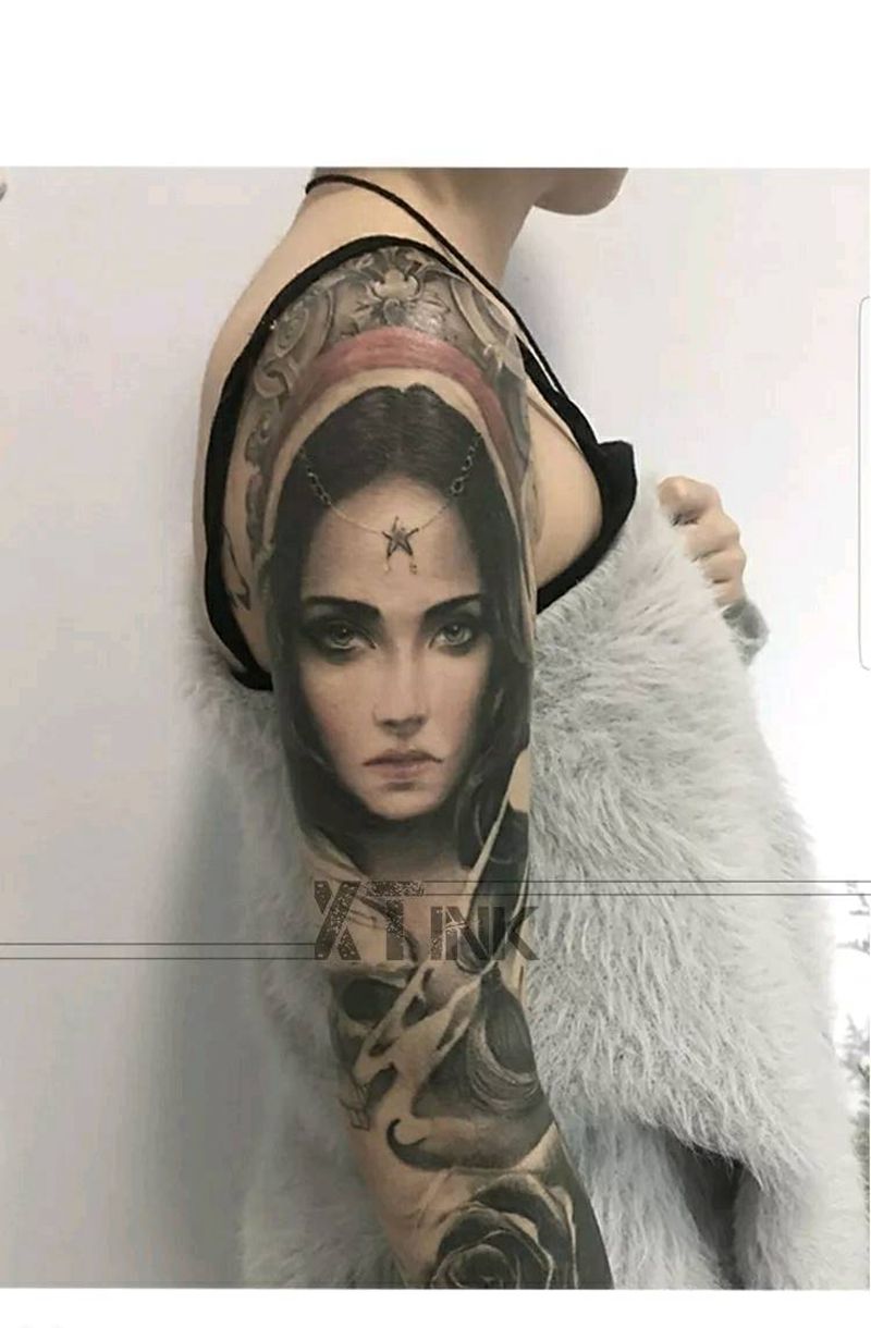 大臂写实人物 加骷髅纹身图片