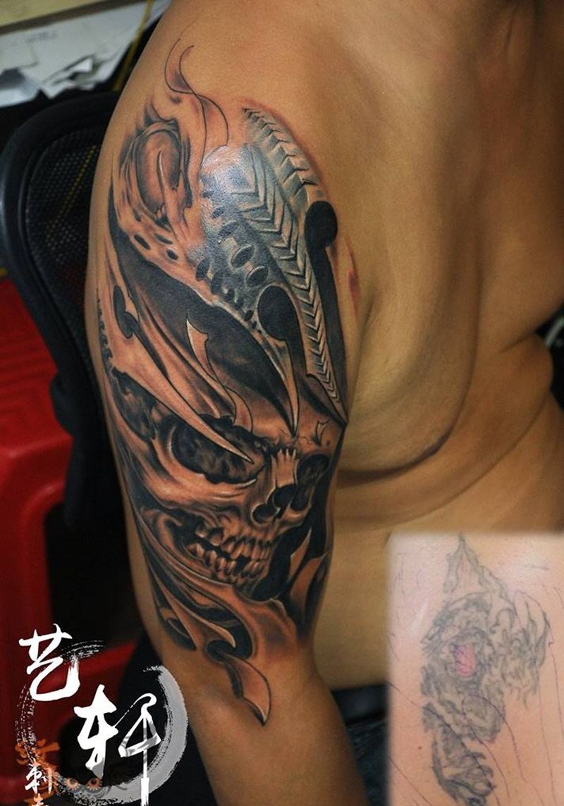 骷髅头纹身纹身图片_欧美手臂纹身图案