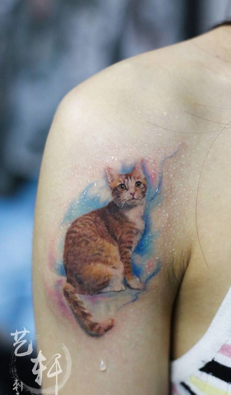 猫纹身图片_成品手臂写实动物纹身图案