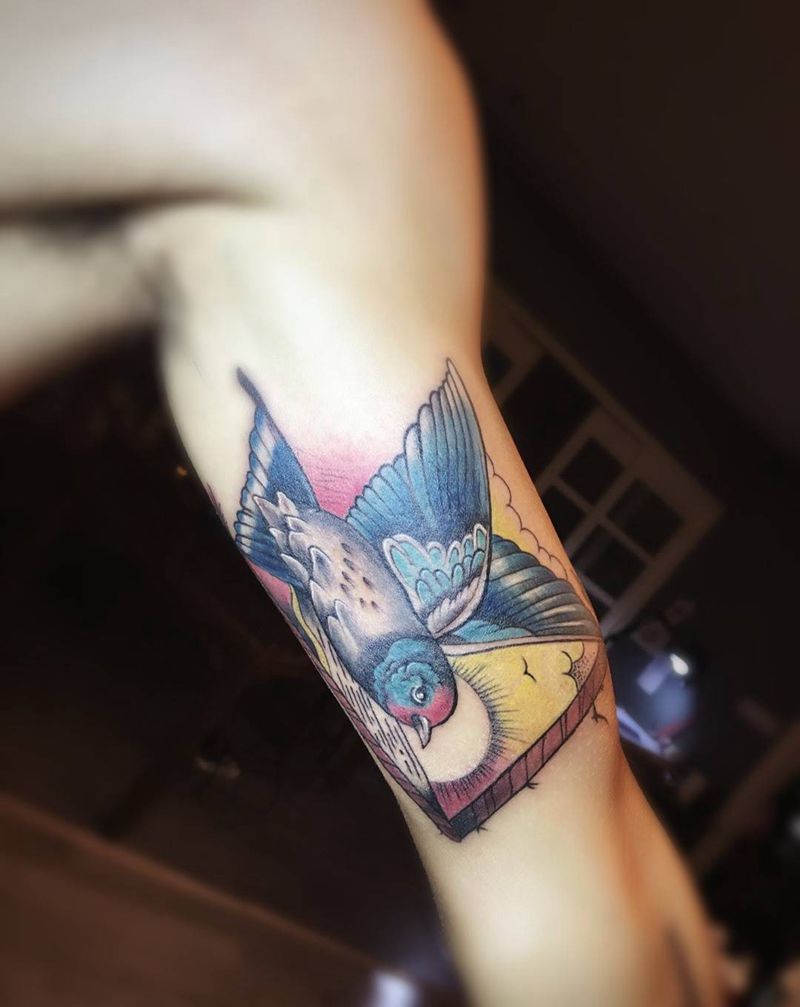 飞鸟纹身图片_成品手臂清新欧美字符动物静物纹身图案