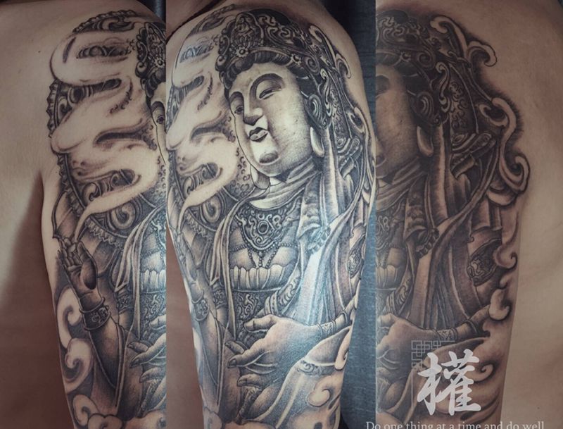 普贤纹身图片_手臂老传统纹身图案