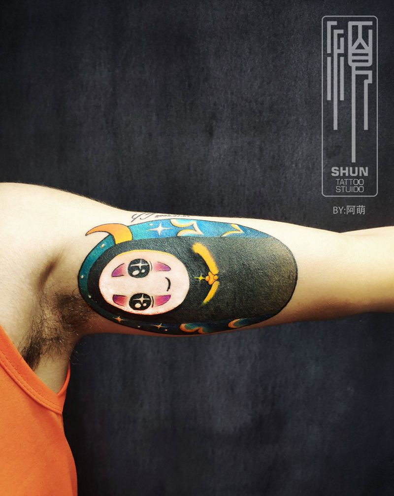 无脸男纹身图片_手臂水彩纹身图案