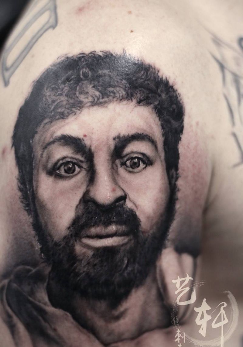 欧美肖像作纹身图片_成品手臂欧美写实人物宗教纹身图案