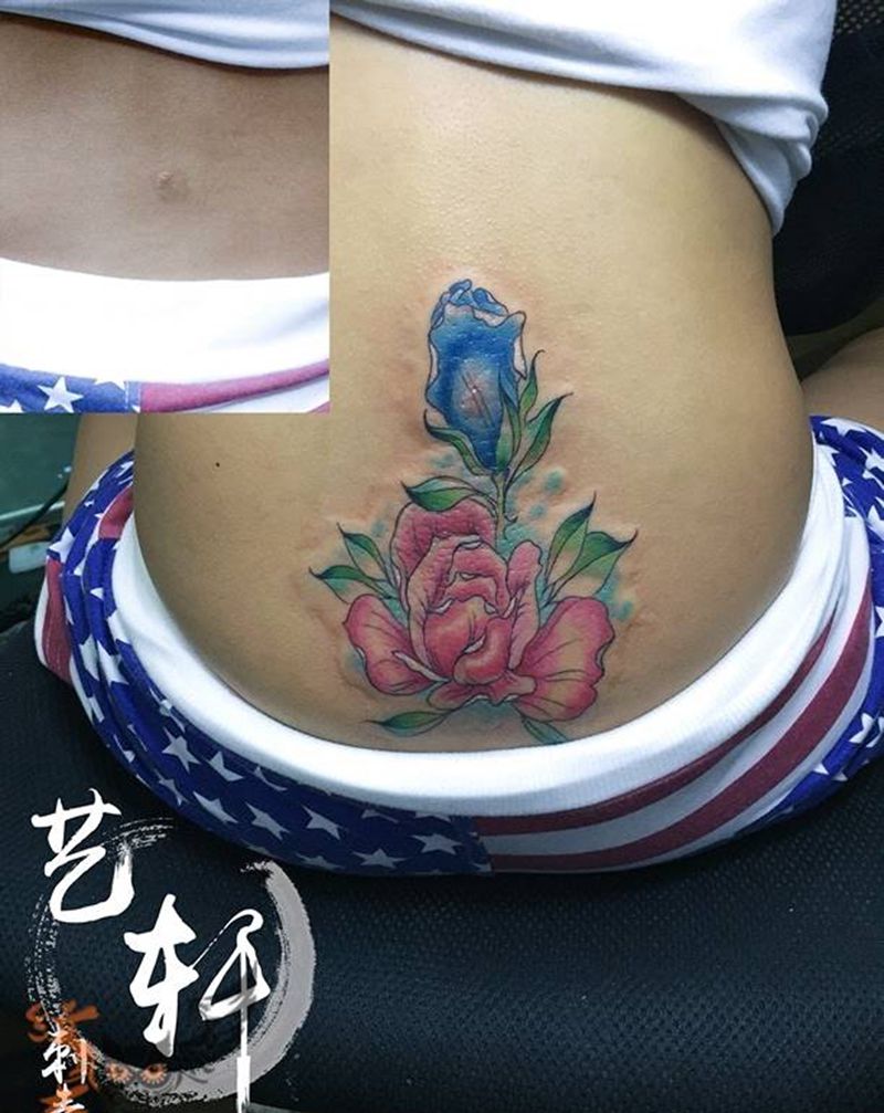 盖疤作品纹身图片_清新纹身图案