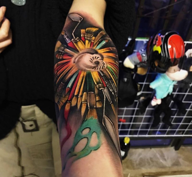 执笔一生~纹身图片_手部手臂欧美写实清新原创花腿学纹身图案