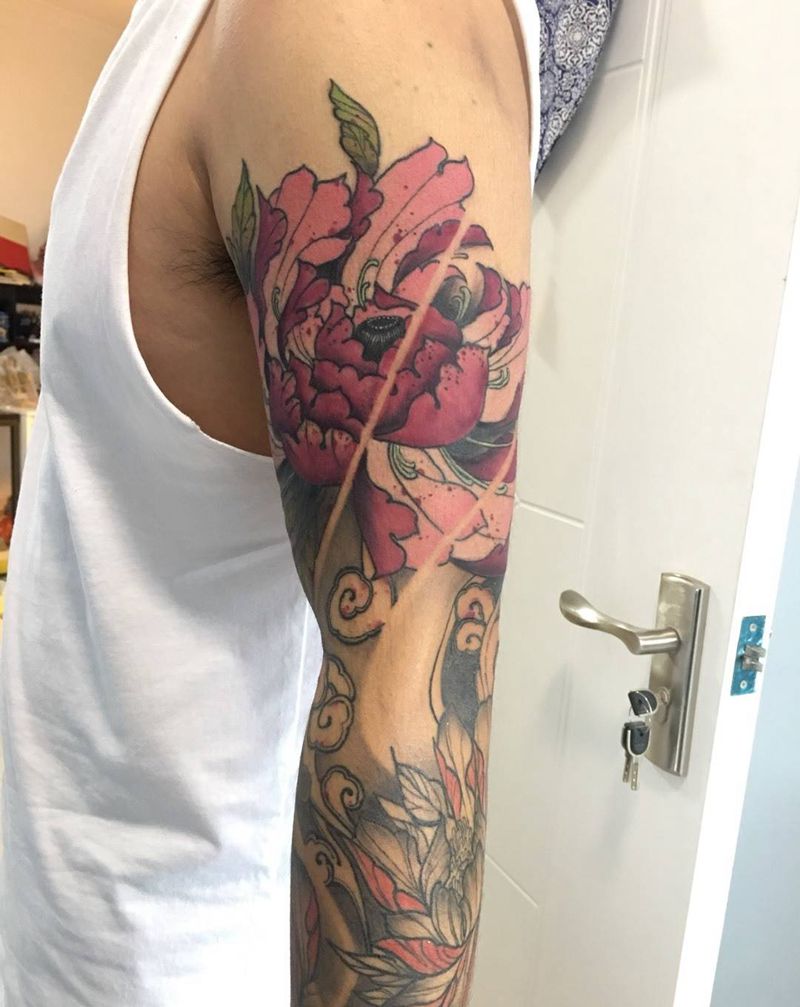 接牡丹纹身图片