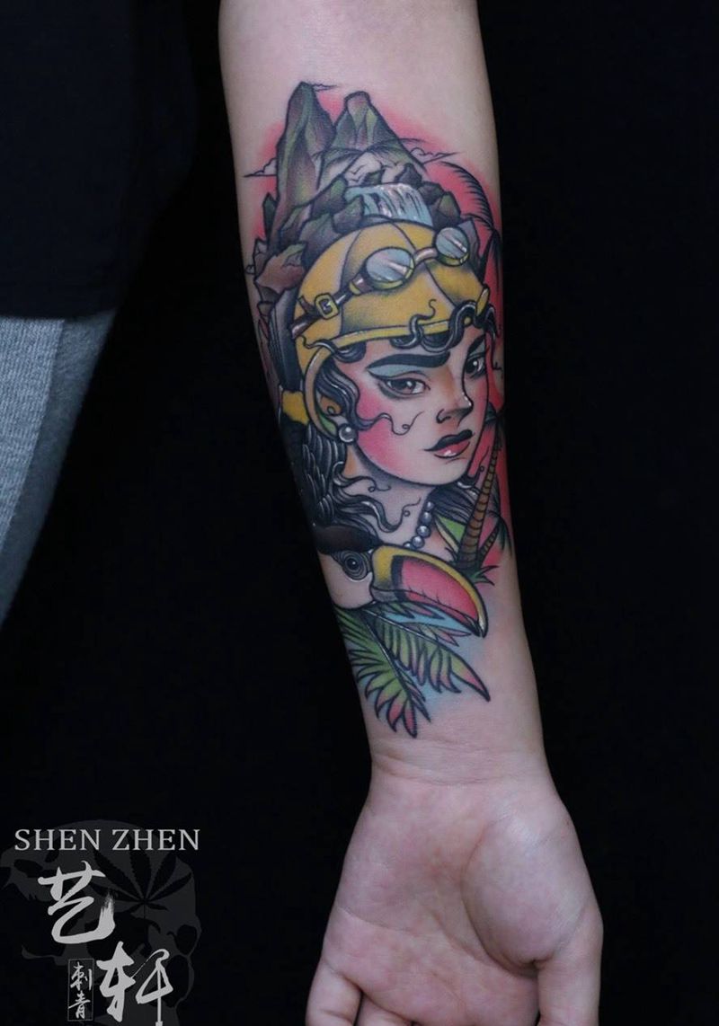 school纹身图片_成品手臂欧美school纹身图案