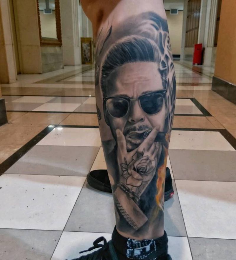 烟纹身图片_脚部欧美写实纹身图案