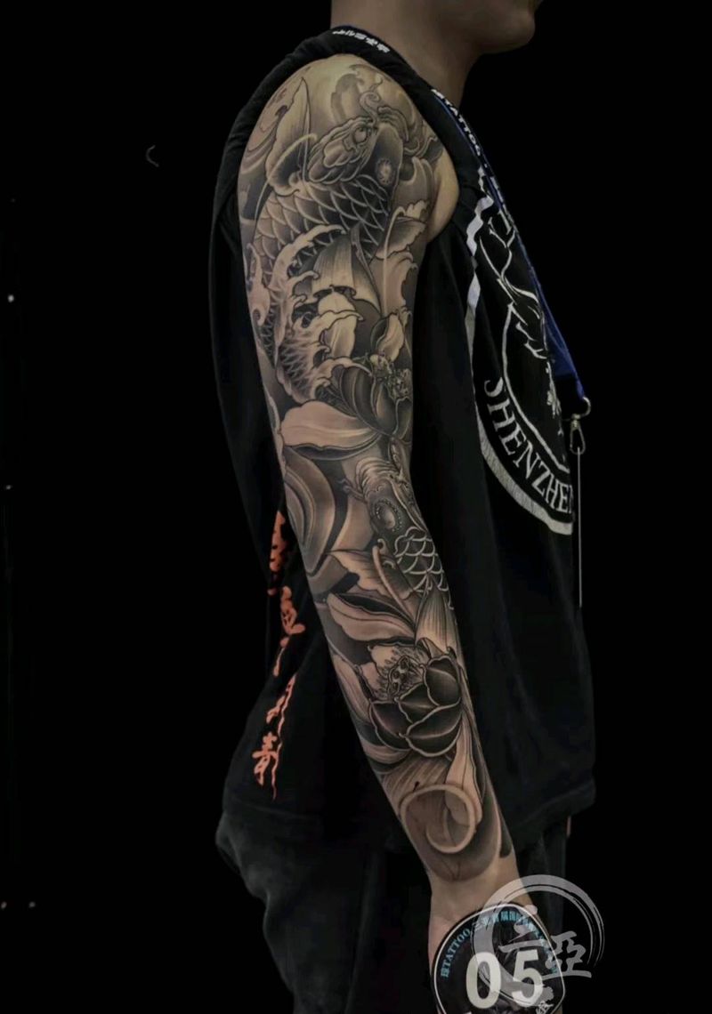 传统花臂纹身图片_手臂新传统老传统纹身图案