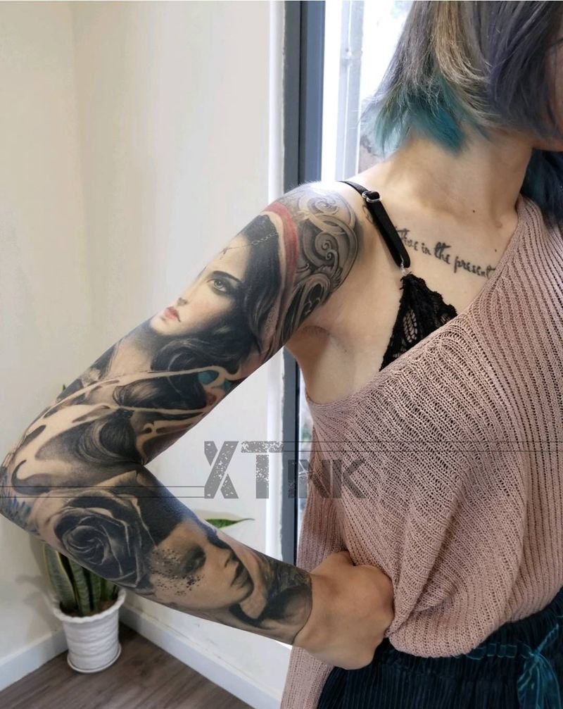 写实人像＋梵高抽象油画纹身图片