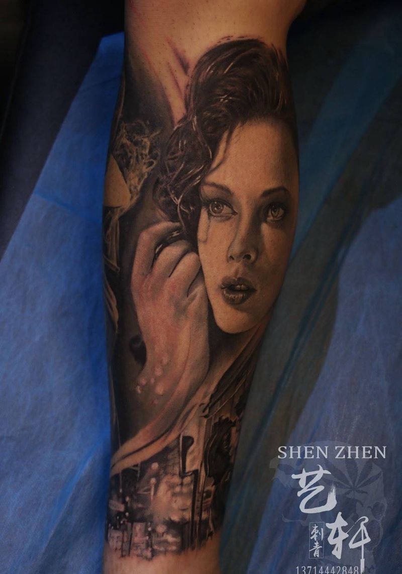 欧美美女纹身图片_成品手部手臂欧美肖像写实人物纹身图案