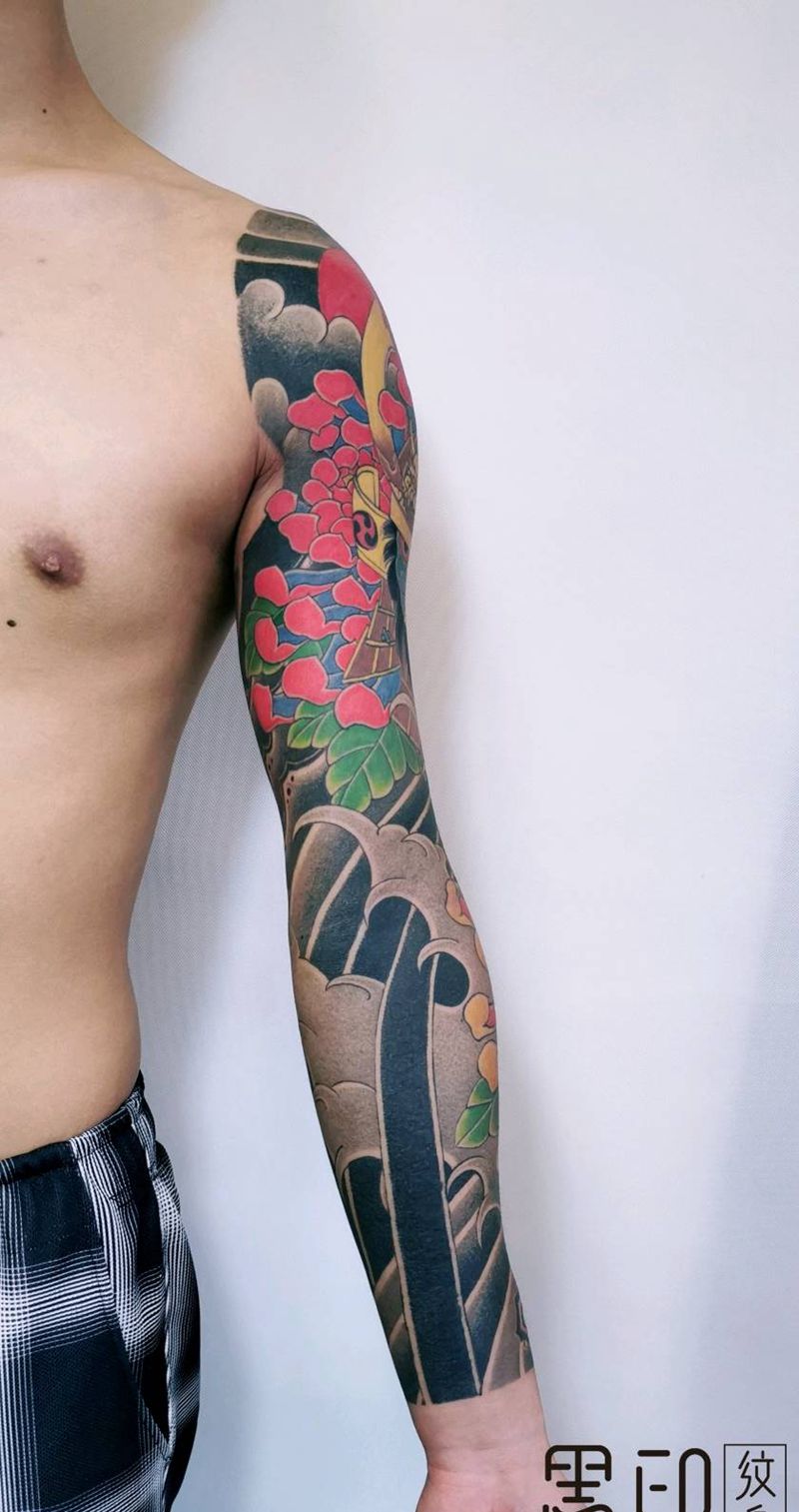 日式 花臂纹身图片_手臂手部老传统新传统老传统 花臂武士日式花臂纹身图案
