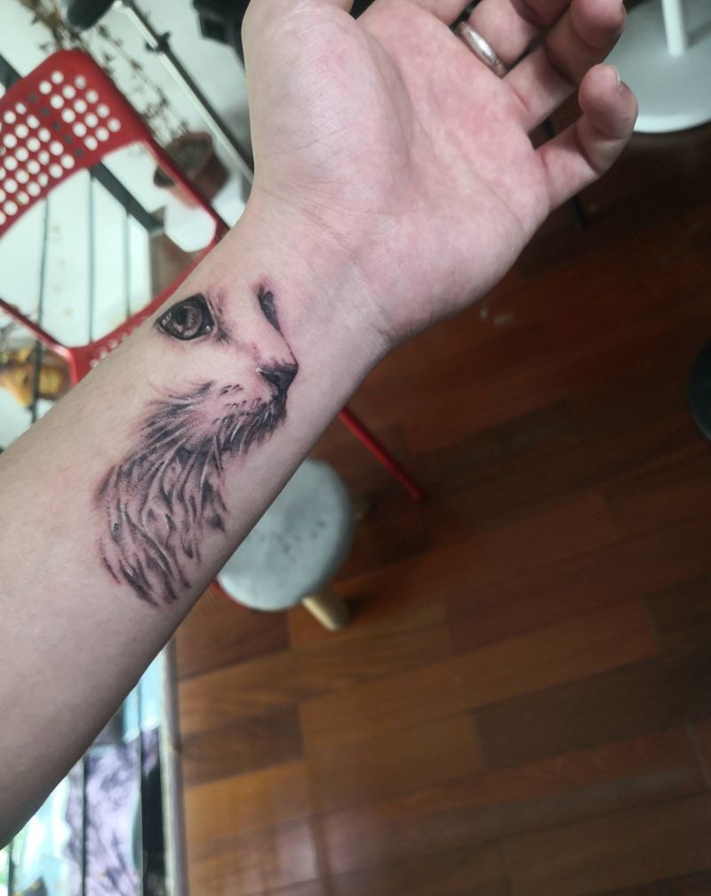 猫纹身图片_欧美写实纹身图案