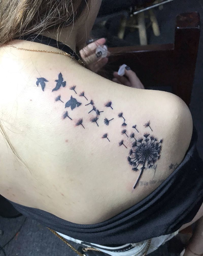 蒲公英纹身图片_肩部新传统纹身图案