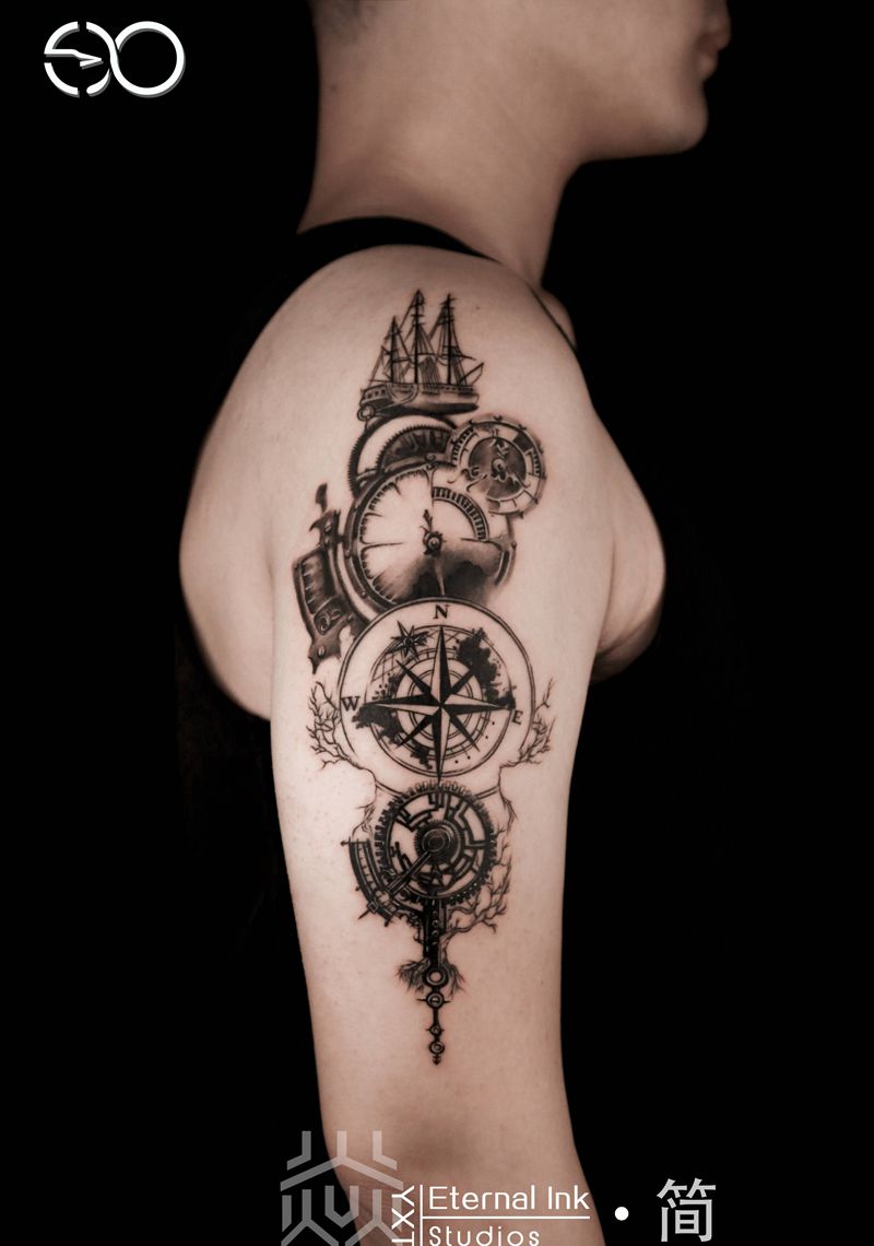 不一样的欧美风纹身图片_手部手臂欧美写实几何机械眼睛纹身图案