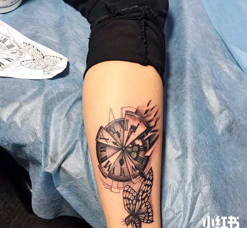 表盘纹身图片_脚部纹身图案
