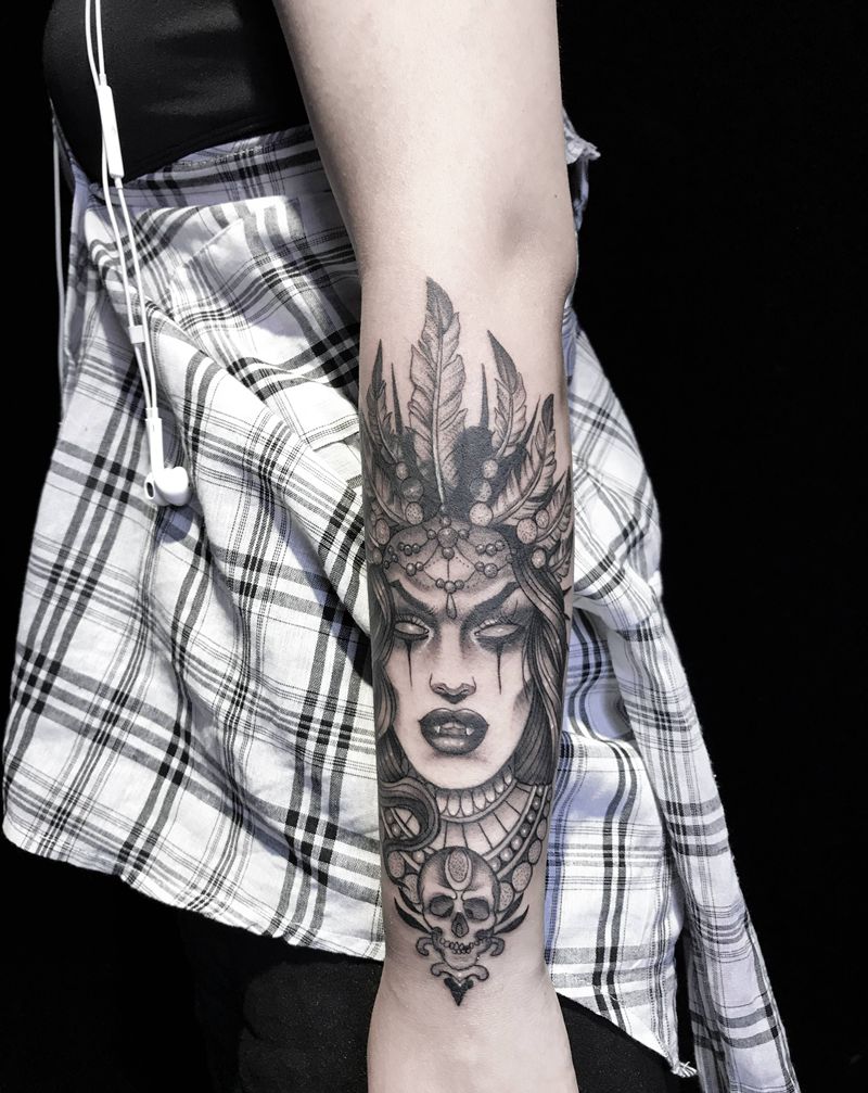 遮盖纹身图片_手臂肖像纹身图案