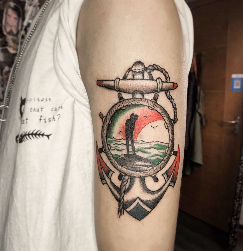 school纹身图片_Old School船锚 家庭纹身图案