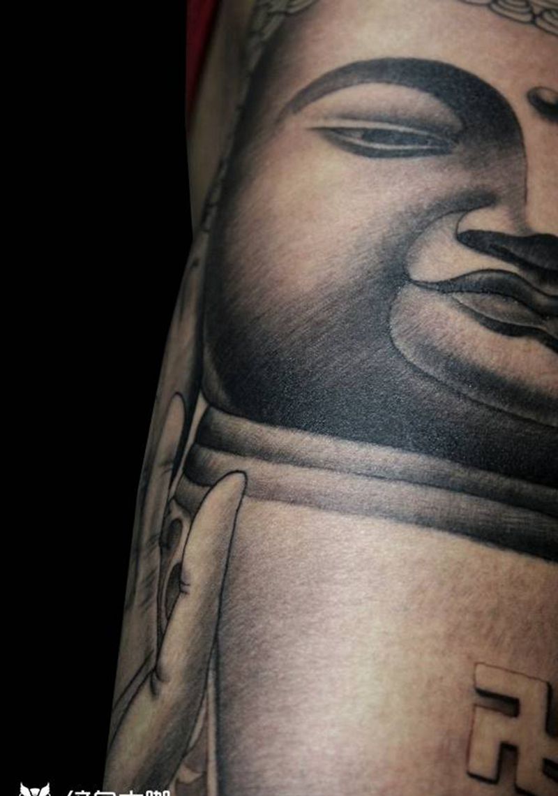 大日如来纹身图片_腿部新传统佛大日如来纹身图案