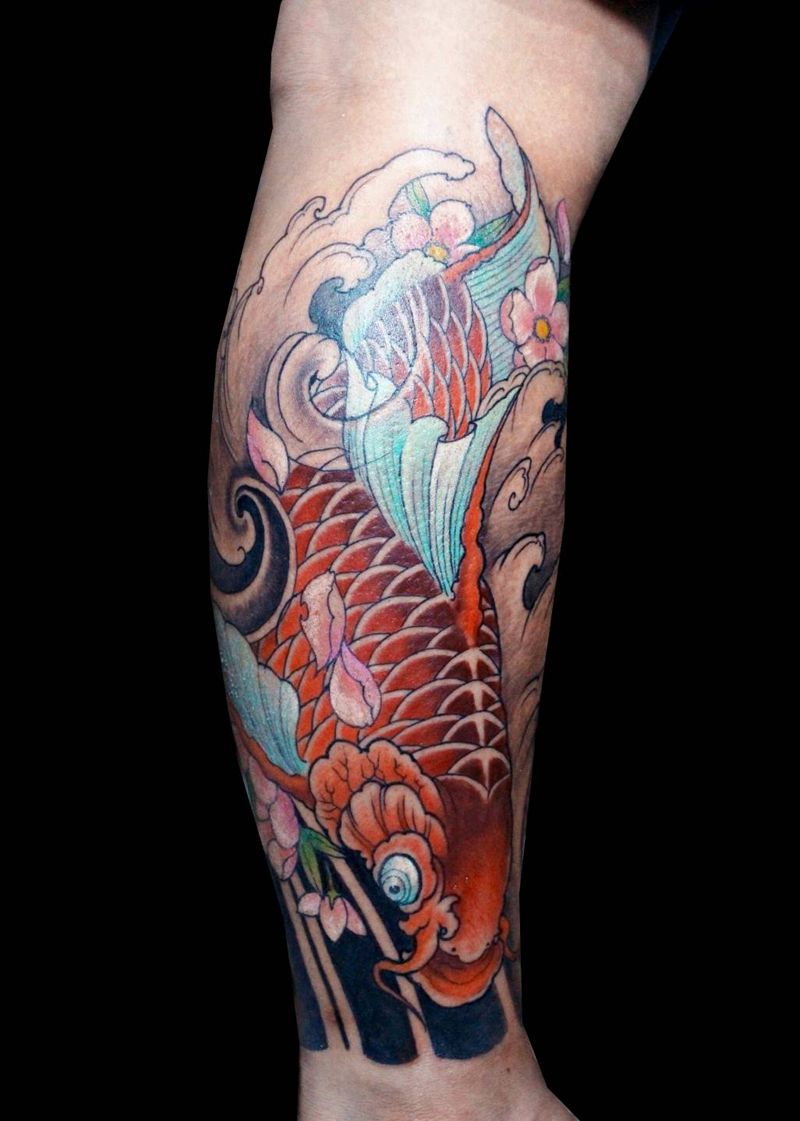 鲤鱼纹身图片_腿部脚部新传统鲤鱼纹身图案