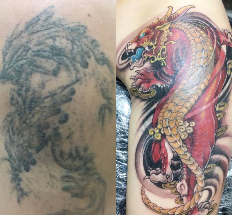 麒麟遮盖旧图纹身图片