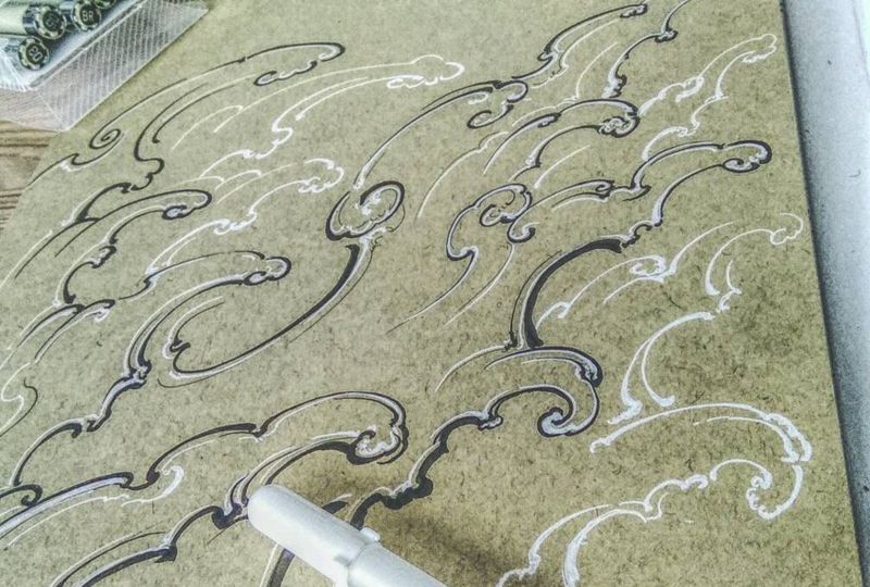 浪花手稿纹身图片_手稿纹身图案