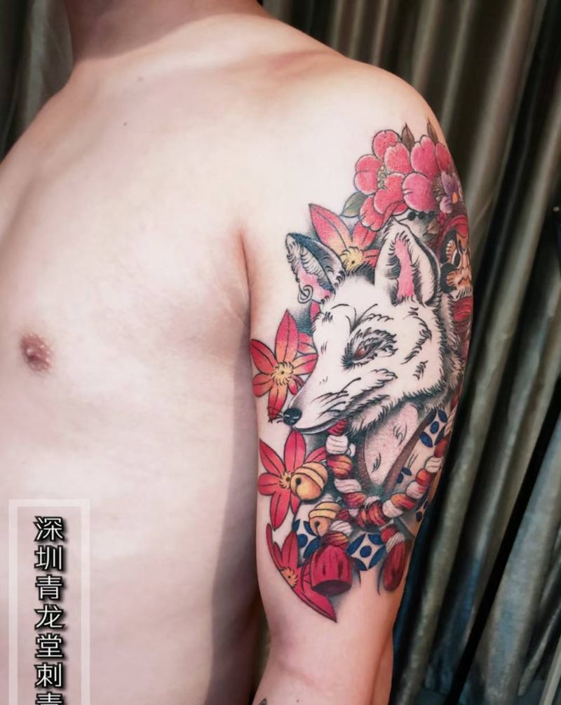 狐狸纹身图片_手臂新传统纹身图案