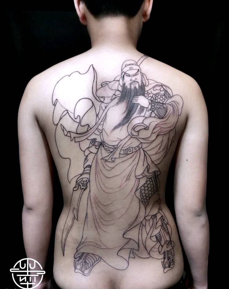 关公纹身图片_背部新传统关羽关公纹身图案