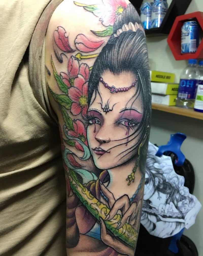 彩色大花臂纹身图片