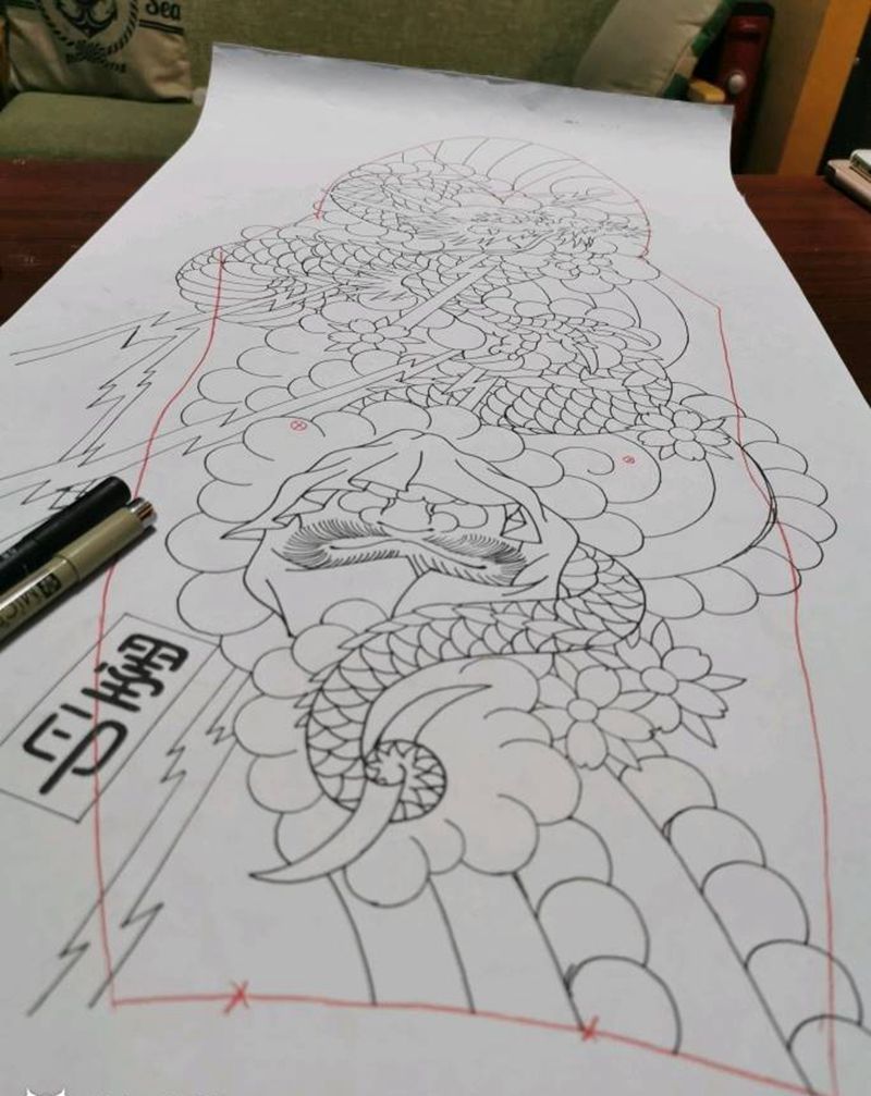 花臂 设计稿纹身图片_手臂老传统花臂日式花臂花臂龙纹身图案