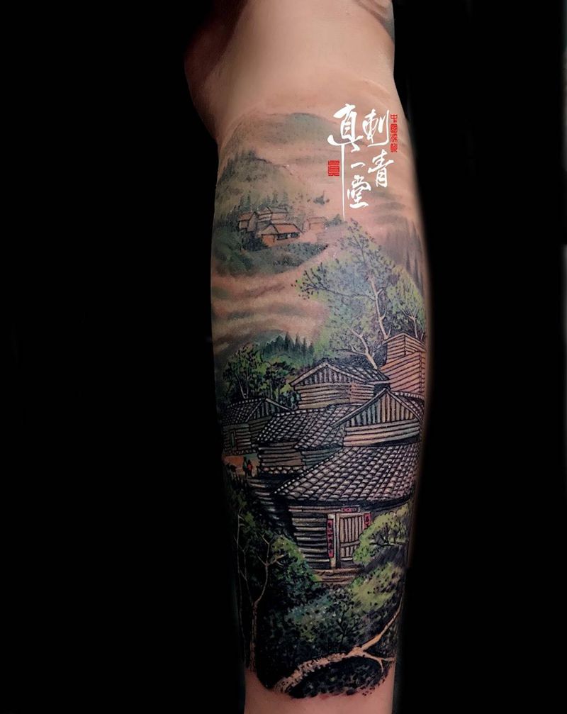 山水纹身图片