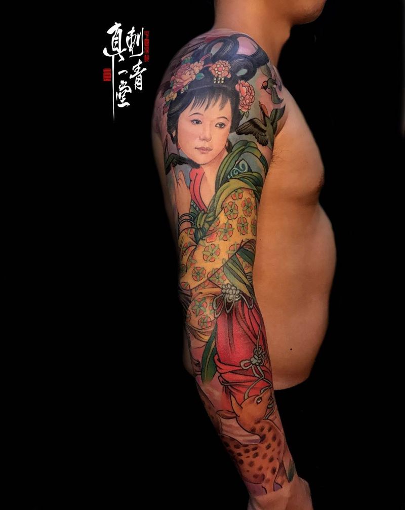 献寿纹身图片_手臂新传统纹身图案