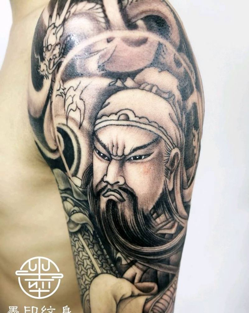 关公纹身图片_肩部手臂新传统关公关羽纹身图案