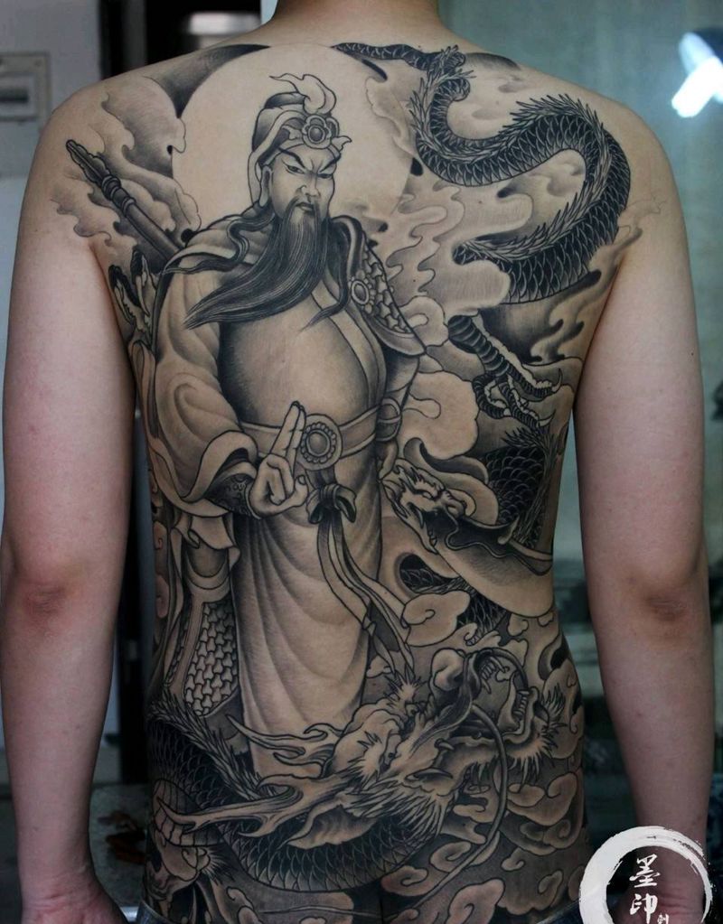 满背关公纹身图片_背部新传统关公关羽纹身图案