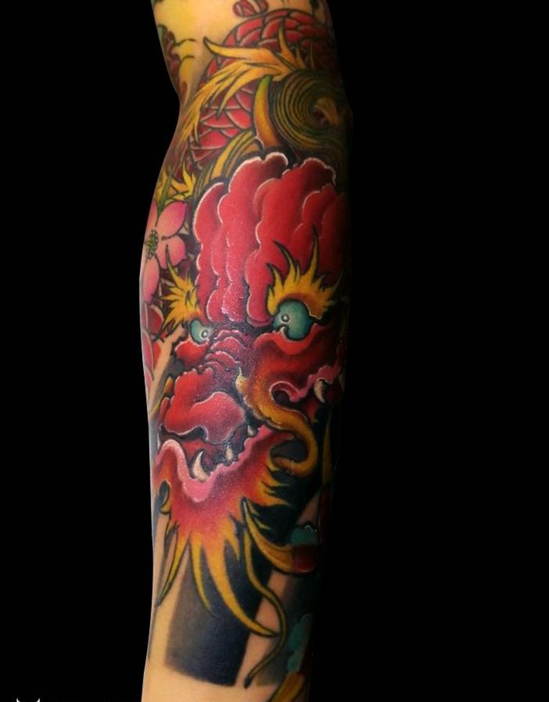龙头纹身图片_肩部手臂新传统龙花臂龙龙头纹身图案